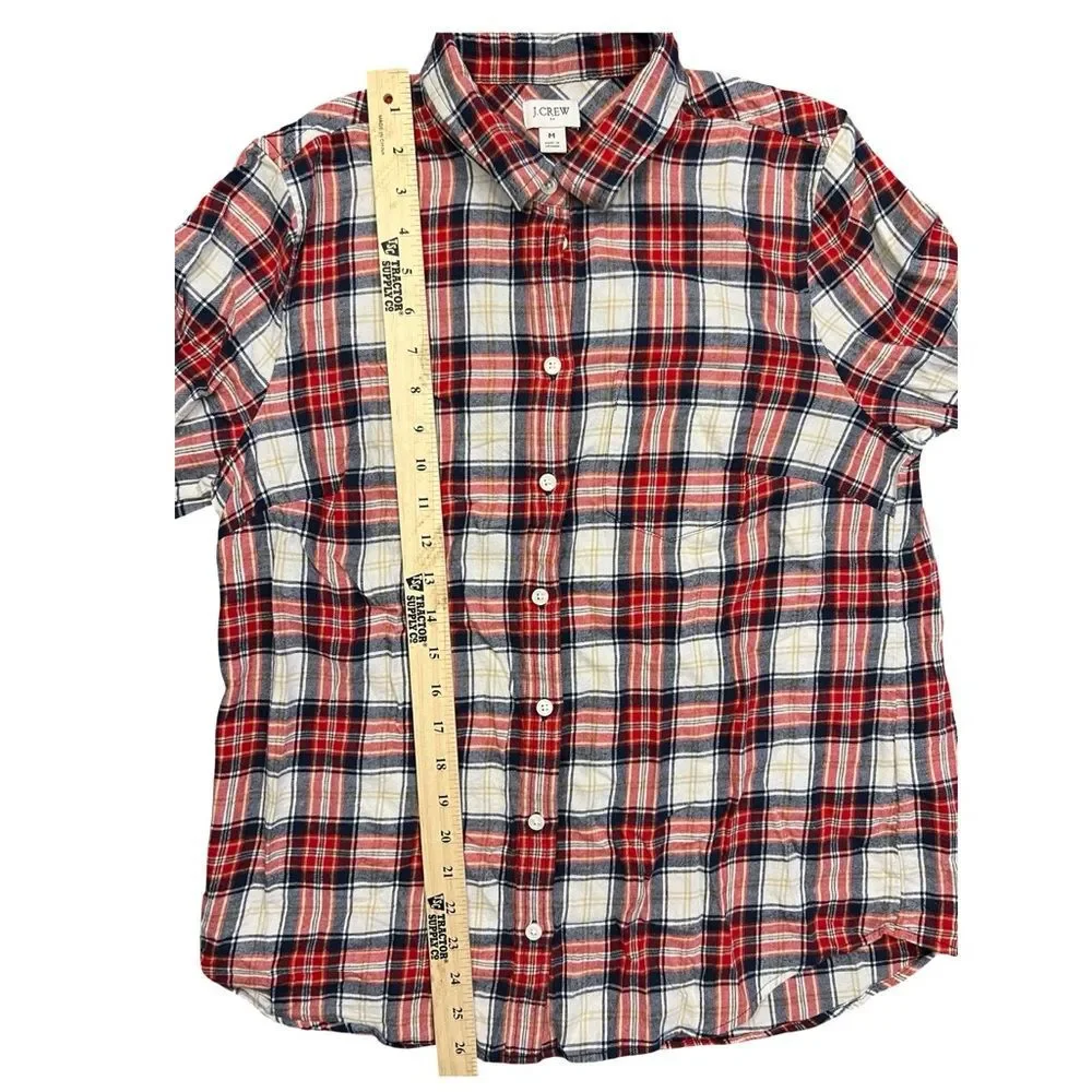 J.Crew Plaid Flannel Button Front Shirt Women’s Medium Red Blue Cotton